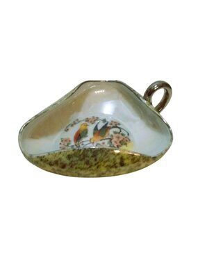 Antique PM Bavaria Nappy Dish-Yellow/Green Speck-Bird Scenery-1895-1937